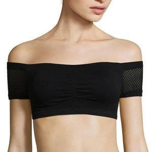 Flirtitude Seamless Crochet Crop Bralette in Black